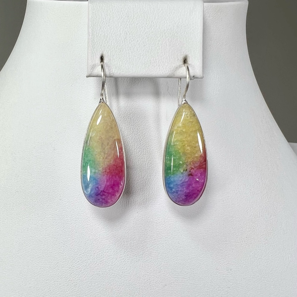 Beautiful 🌈💗 925 Rainbow Solar Quartz Hearts Large Gemstone Necklace Earrings - Picture 4 of 9